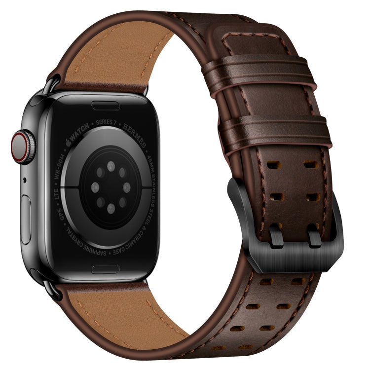 Lisslune | Double Buckle Leather Bracelet for Apple Watch Ultra 49mm & Watch Ultra 2 49mm / Series 9 & 8 & 7 45mm / SE 3 & SE 2 & 6 & SE & 5 & 4 44mm / 3 & 2 & 1 42mm (Dark Brown)