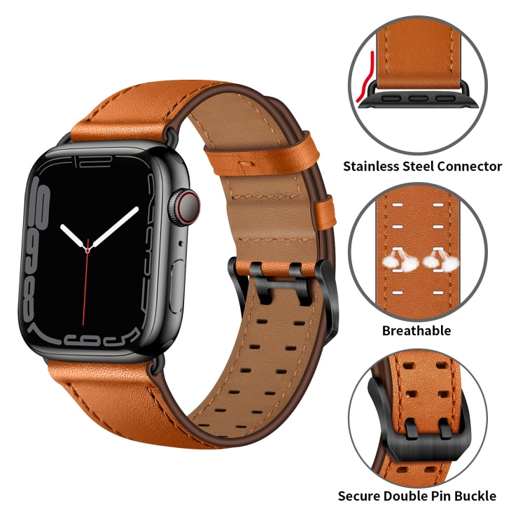 Lisslune | Double Buckle Leather Bracelet for Apple Watch Ultra 49mm&Watch Ultra 2 49mm / Series 9&8&7 45mm / SE 3&SE 2&6&SE&5&4 44mm / 3&2&1 42mm (Brown Black Buckle)