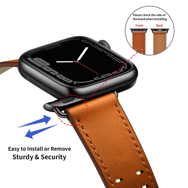 Lisslune | Double Buckle Leather Bracelet for Apple Watch Ultra 49mm&Watch Ultra 2 49mm / Series 9&8&7 45mm / SE 3&SE 2&6&SE&5&4 44mm / 3&2&1 42mm (Brown Black Buckle)