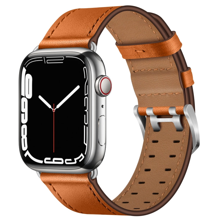 Lisslune | Double Buckle Leather Watch Band for Apple Watch Ultra 49mm&Watch Ultra 2 49mm / Series 9&8&7 45mm / SE 3&SE 2&6&SE&5&4 44mm / 3&2&1 42mm (Brown Silver Buckle)