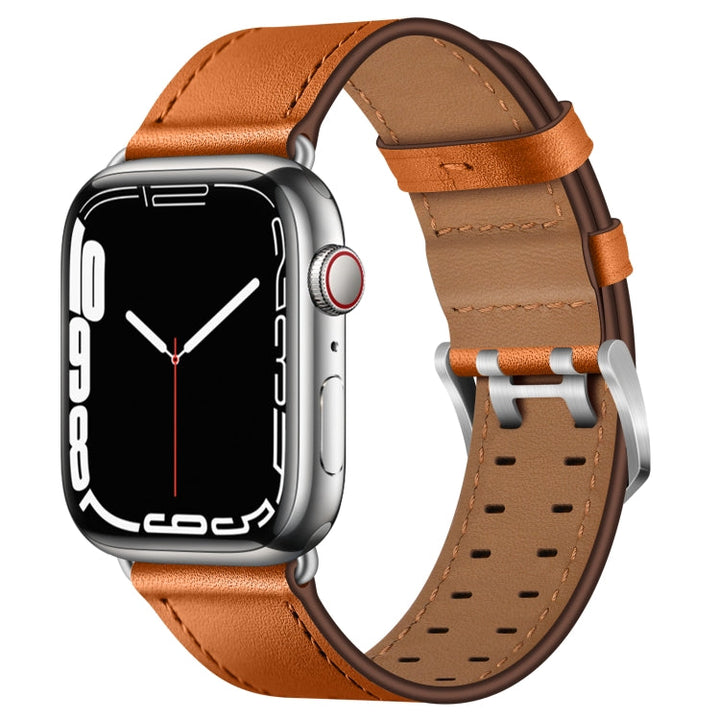 Lisslune | Double Buckle Leather Watch Band for Apple Watch Ultra 49mm&Watch Ultra 2 49mm / Series 9&8&7 45mm / SE 3&SE 2&6&SE&5&4 44mm / 3&2&1 42mm (Brown Silver Buckle)