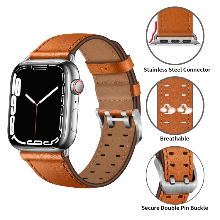 Lisslune | Double Buckle Leather Watch Band for Apple Watch Ultra 49mm&Watch Ultra 2 49mm / Series 9&8&7 45mm / SE 3&SE 2&6&SE&5&4 44mm / 3&2&1 42mm (Brown Silver Buckle)