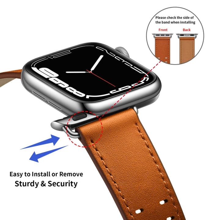 Lisslune | Double Buckle Leather Watch Band for Apple Watch Ultra 49mm&Watch Ultra 2 49mm / Series 9&8&7 45mm / SE 3&SE 2&6&SE&5&4 44mm / 3&2&1 42mm (Brown Silver Buckle)