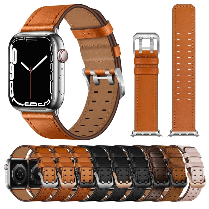 Lisslune | Double Buckle Leather Bracelet for Apple Watch Ultra 49mm & Watch Ultra 2 49mm / Series 9 & 8 & 7 45mm / SE 3 & SE 2 & 6 & SE & 5 & 4 44mm / 3 & 2 & 1 42mm (Red Brown)