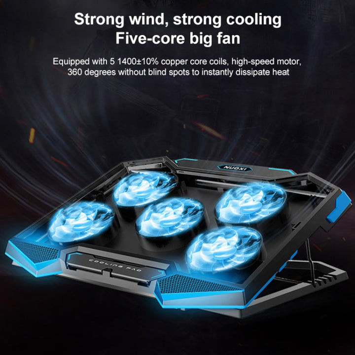 Lisslune | 5 Fan 2 USB Lift Folding Laptop Cooling Stand (Black Blue)
