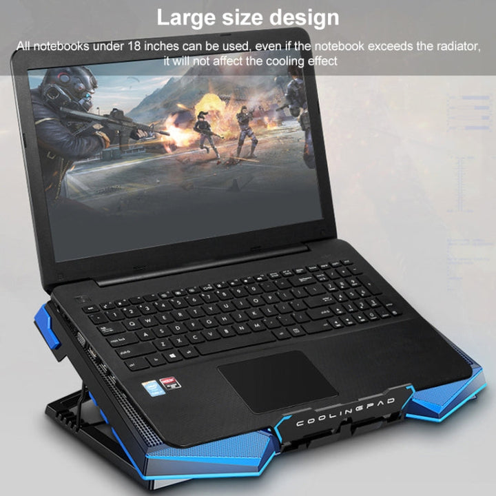 Lisslune | 5 Fan 2 USB Lift Folding Laptop Cooling Stand (Black Blue)