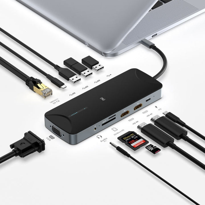 Lisslune | V240 12-in-1 Multifunctional USB-C / Type-C 3.1 Male HUB Docking Station (Black)