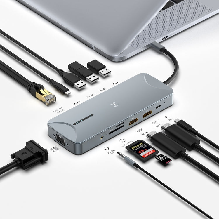 Lisslune | V240 12-in-1 Multifunction USB-C / Type-C 3.1 Male HUB Docking Station (Gray)