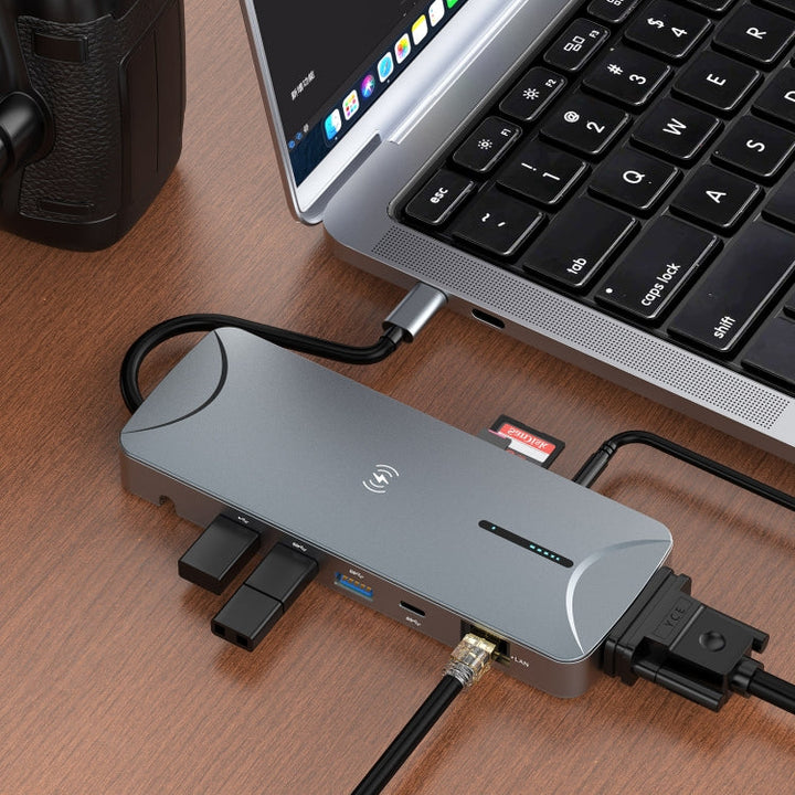 Lisslune | V240 12-in-1 Multifunction USB-C / Type-C 3.1 Male HUB Docking Station (Gray)