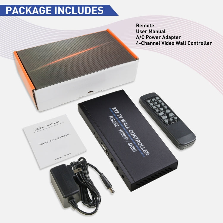 Lisslune | BT100 4K 60Hz 1080P 2 x 2 TV Wall Controller, Plug Type: EU Plug (Black)
