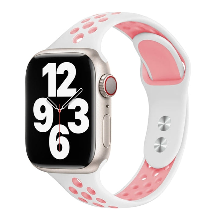 Lisslune | Double Nail Small Waist Watch Strap for Apple Watch Ultra 49mm & Watch Ultra 2 49mm / Series 9 & 8 & 7 45mm / SE 3 & SE 2 & 6 & SE & 5 & 4 44mm / 3 & 2 & 1 42mm (White Pink)
