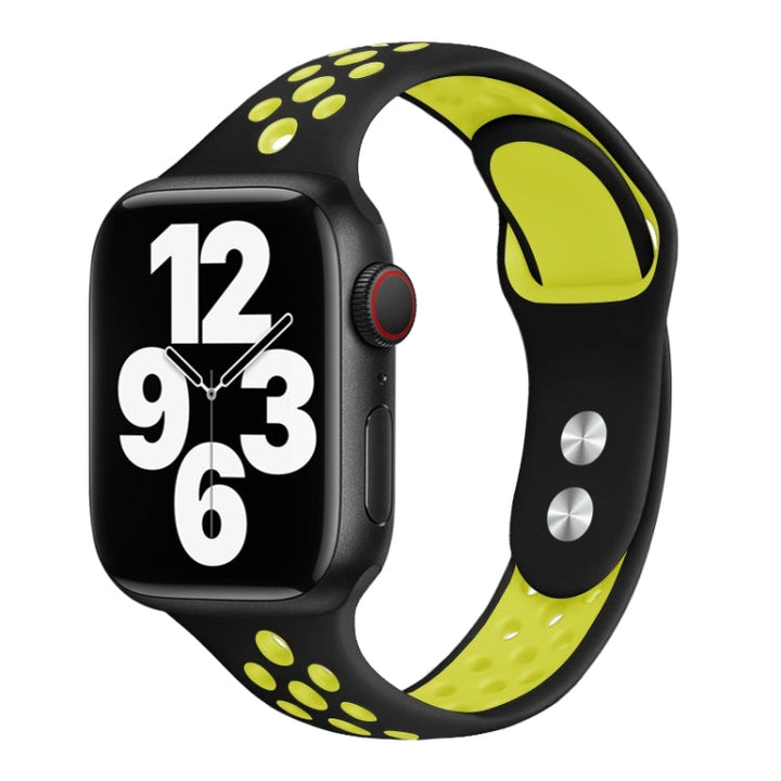 Lisslune | Double Nail Small Size Watch Band for Apple Watch Ultra 49mm & Watch Ultra 2 49mm / Series 9 & 8 & 7 45mm / SE 3 & SE 2 & 6 & SE & 5 & 4 44mm / 3 & 2 & 1 42mm (Black Fluorescent Yellow)