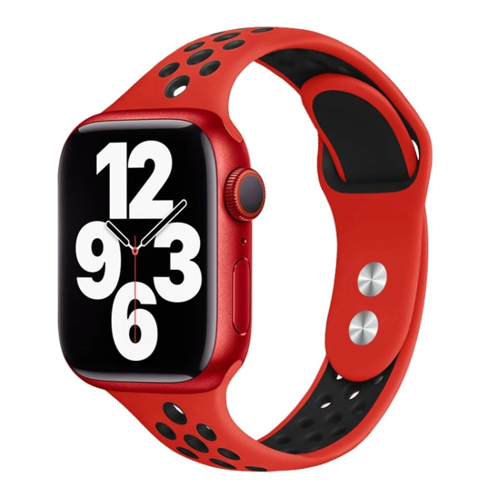 Lisslune | Double Nail Small Size Watch Band for Apple Watch Ultra 49mm & Watch Ultra 2 49mm / Series 9 & 8 & 7 45mm / SE 3 & SE 2 & 6 & SE & 5 & 4 44mm / 3 & 2 & 1 42mm (Red Black)