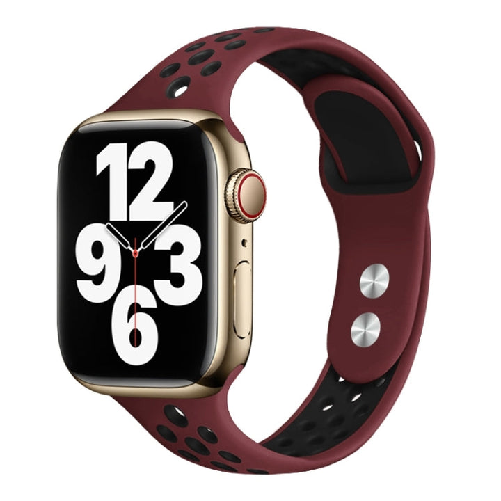 Lisslune | Double Stitch Watch Strap for Small Wrist for Apple Watch Series 9&8&7 41mm / SE 3&SE 2&6&SE&5&4 40mm / 3&2&1 38mm (Burgundy Black)