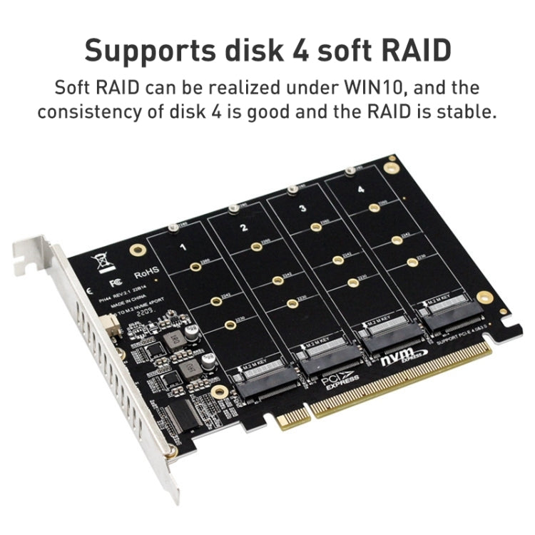 Lisslune | PH44 NVME 4 Disk Array Card PCI-E Signal Split Array Card