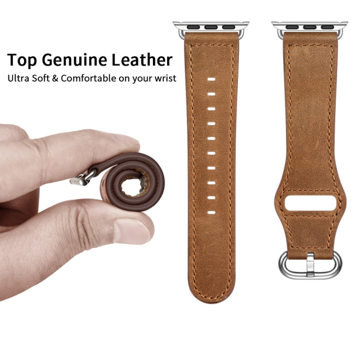 Lisslune | Leather Watch Band for Apple Watch Series 9&8&7 41mm / SE 3&SE 2&6&SE&5&4 40mm / 3&2&1 38mm (Rust Brown Crazy Horse Texture)
