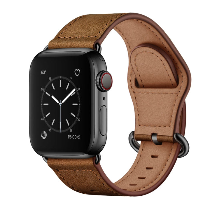 Lisslune | Leather Watch Strap for Apple Watch Series 9&8&7 41mm / SE 3&SE 2&6&SE&5&4 40mm / 3&2&1 38mm (Dark Brown Crazy Horse Texture)