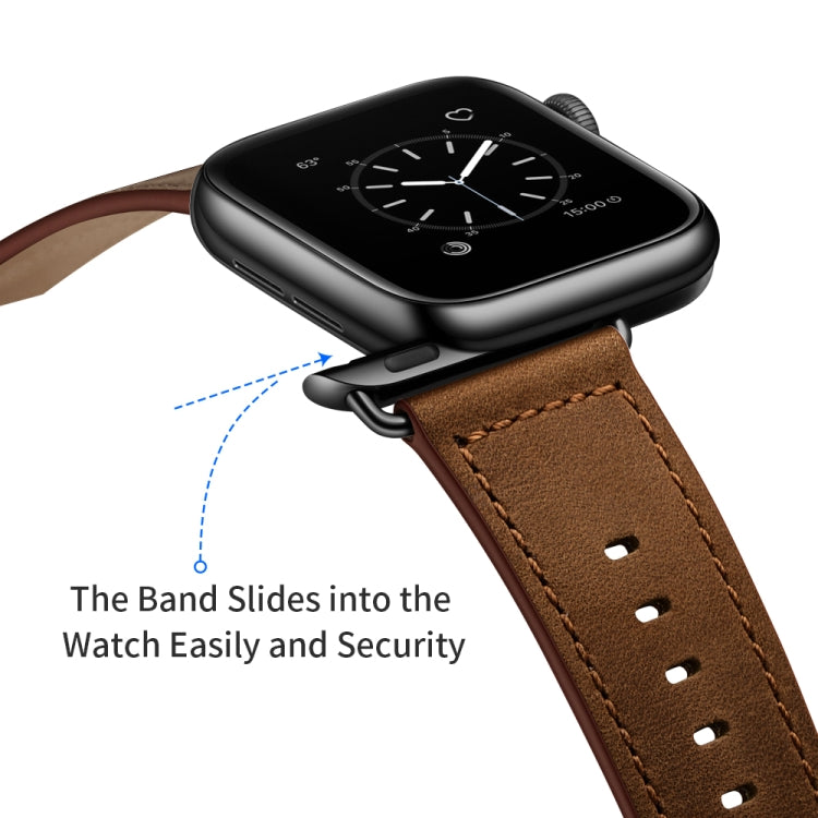 Lisslune | Leather Watch Strap for Apple Watch Series 9&8&7 41mm / SE 3&SE 2&6&SE&5&4 40mm / 3&2&1 38mm (Dark Brown Crazy Horse Texture)