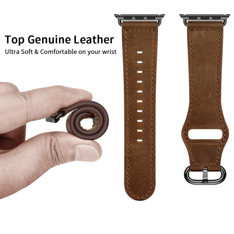 Lisslune | Leather Watch Strap for Apple Watch Series 9&8&7 41mm / SE 3&SE 2&6&SE&5&4 40mm / 3&2&1 38mm (Dark Brown Crazy Horse Texture)