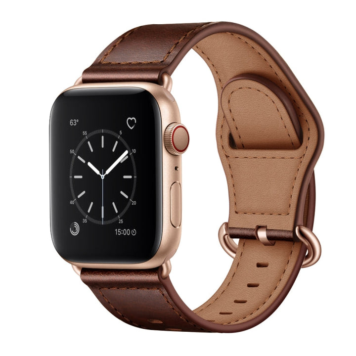 Lisslune | Leather Watch Band for Apple Watch Series 9&8&7 41mm / SE 3&SE 2&6&SE&5&4 40mm / 3&2&1 38mm (Dark Brown Oil Texture)