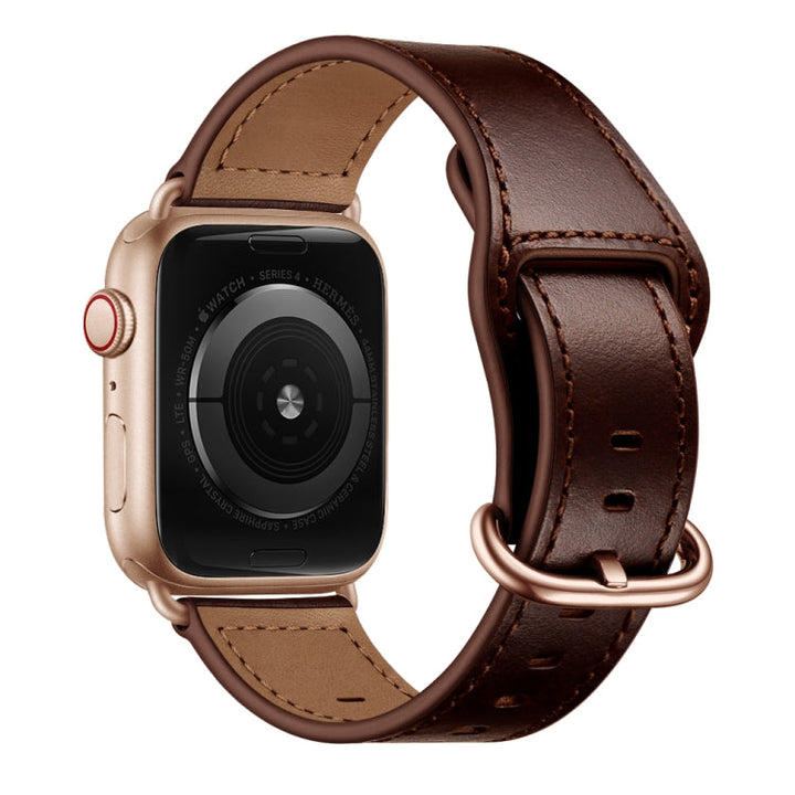 Lisslune | Leather Watch Band for Apple Watch Series 9&8&7 41mm / SE 3&SE 2&6&SE&5&4 40mm / 3&2&1 38mm (Dark Brown Oil Texture)