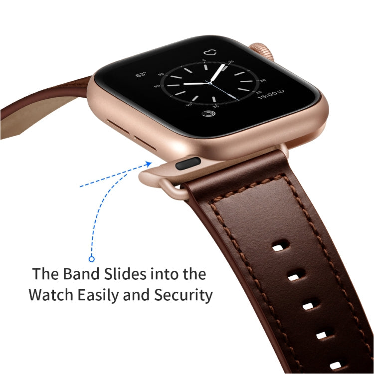 Lisslune | Leather Watch Band for Apple Watch Series 9&8&7 41mm / SE 3&SE 2&6&SE&5&4 40mm / 3&2&1 38mm (Dark Brown Oil Texture)