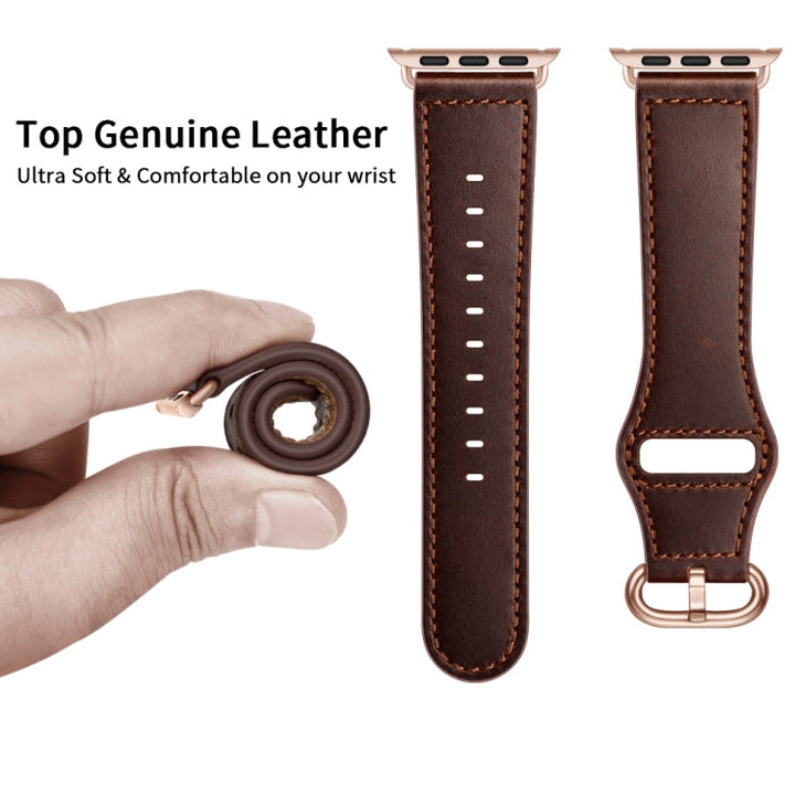 Lisslune | Leather Watch Band for Apple Watch Series 9&8&7 41mm / SE 3&SE 2&6&SE&5&4 40mm / 3&2&1 38mm (Dark Brown Oil Texture)