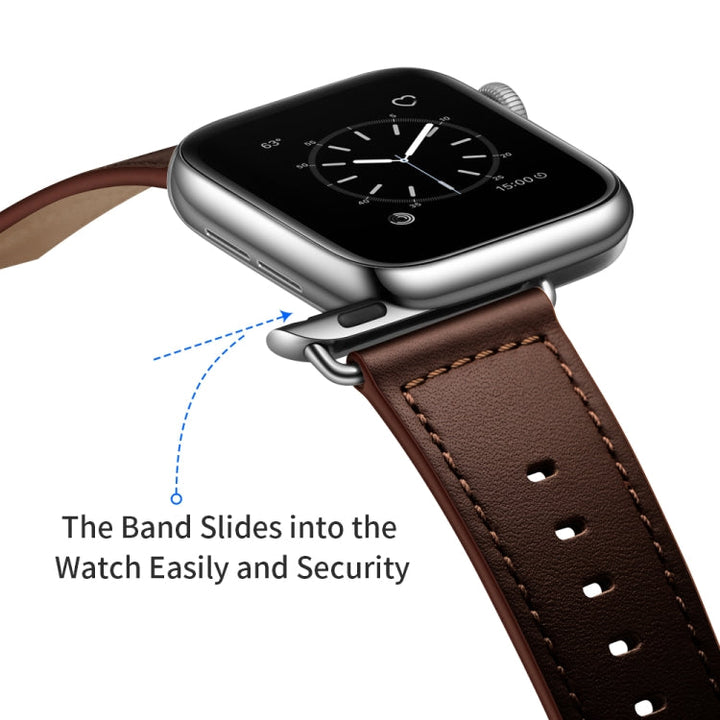Lisslune | Leather Bracelet for Apple Watch Series 9&8&7 41mm / SE 3&SE 2&6&SE&5&4 40mm / 3&2&1 38mm (Dark Brown Needle Texture)