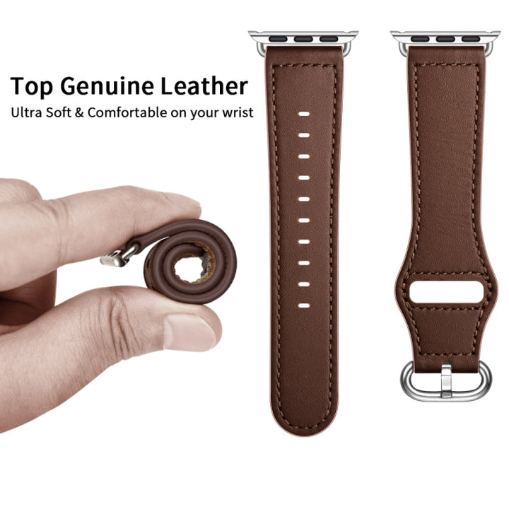 Lisslune | Leather Bracelet for Apple Watch Series 9&8&7 41mm / SE 3&SE 2&6&SE&5&4 40mm / 3&2&1 38mm (Dark Brown Needle Texture)