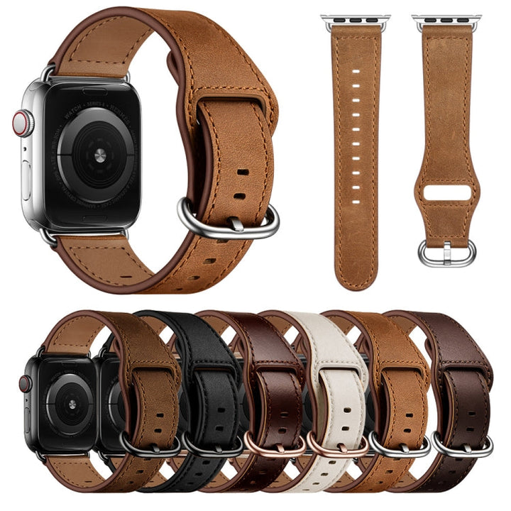 Lisslune | Leather Watch Band for Apple Watch Series 9&8&7 41mm / SE 3&SE 2&6&SE&5&4 40mm / 3&2&1 38mm (Rust Brown Crazy Horse Texture)
