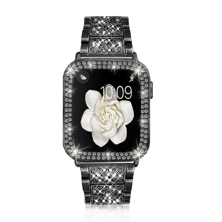 Lisslune | Diamond Metal Watch Band for Apple Watch Ultra 49mm & Watch Ultra 2 49mm / Series 9 & 8 & 7 45mm / SE 3 & SE 2 & 6 & SE & 5 & 4 44mm / 3 & 2 & 1 42mm (Black)