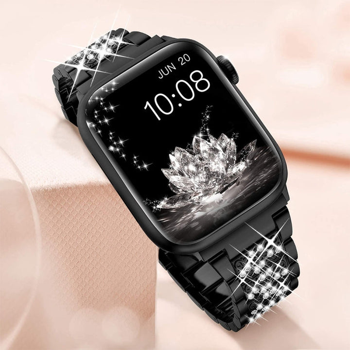 Lisslune | Diamond Metal Watch Band for Apple Watch Ultra 49mm & Watch Ultra 2 49mm / Series 9 & 8 & 7 45mm / SE 3 & SE 2 & 6 & SE & 5 & 4 44mm / 3 & 2 & 1 42mm (Black)