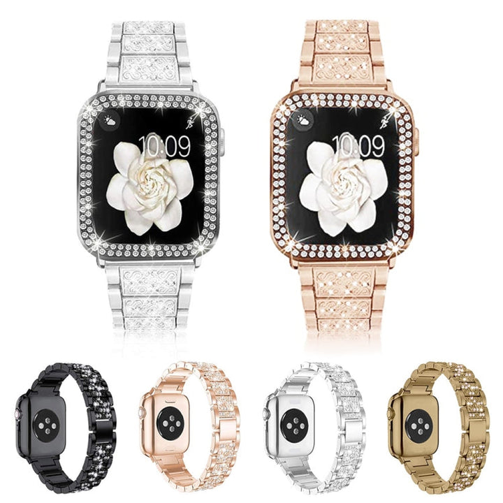 Lisslune | Diamond Metal Watch Band for Apple Watch Ultra 49mm & Watch Ultra 2 49mm / Series 9 & 8 & 7 45mm / SE 3 & SE 2 & 6 & SE & 5 & 4 44mm / 3 & 2 & 1 42mm (Black)