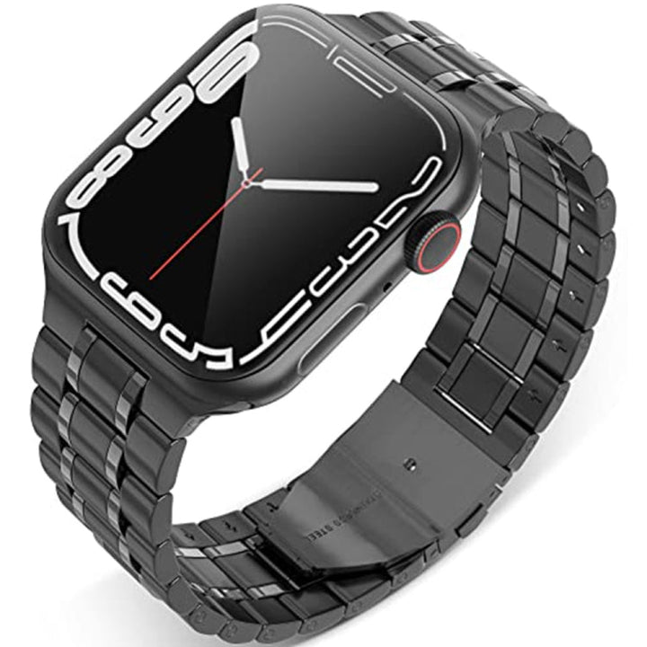 Lisslune | 5-Pearl Stainless Steel Watch Band for Apple Watch Ultra 49mm & Watch Ultra 2 49mm / Series 9 & 8 & 7 45mm / SE 3 & SE 2 & 6 & SE & 5 & 4 44mm / 3 & 2 & 1 42mm (Black)