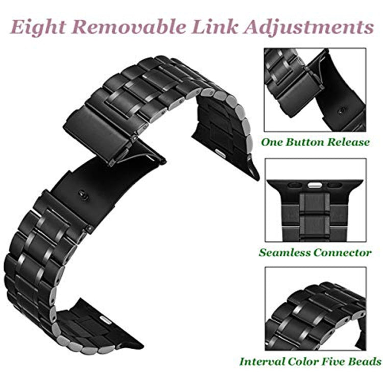 Lisslune | 5-Pearl Stainless Steel Watch Band for Apple Watch Ultra 49mm & Watch Ultra 2 49mm / Series 9 & 8 & 7 45mm / SE 3 & SE 2 & 6 & SE & 5 & 4 44mm / 3 & 2 & 1 42mm (Black)