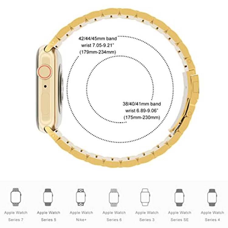 Lisslune | 5-Pearl Stainless Steel Watch Strap for Apple Watch Ultra 49mm & Watch Ultra 2 49mm / Series 9 & 8 & 7 45mm / SE 3 & SE 2 & 6 & SE & 5 & 4 44mm / 3 & 2 & 1 42mm (Gold)