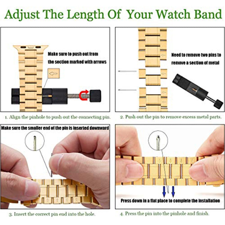 Lisslune | 5-Pearl Stainless Steel Watch Strap for Apple Watch Ultra 49mm & Watch Ultra 2 49mm / Series 9 & 8 & 7 45mm / SE 3 & SE 2 & 6 & SE & 5 & 4 44mm / 3 & 2 & 1 42mm (Gold)
