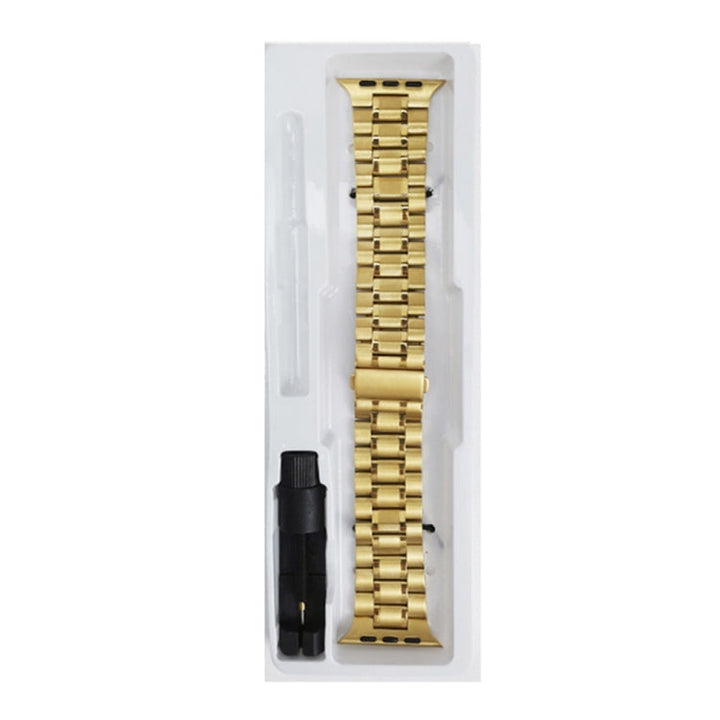 Lisslune | 5-Pearl Stainless Steel Watch Strap for Apple Watch Ultra 49mm & Watch Ultra 2 49mm / Series 9 & 8 & 7 45mm / SE 3 & SE 2 & 6 & SE & 5 & 4 44mm / 3 & 2 & 1 42mm (Gold)