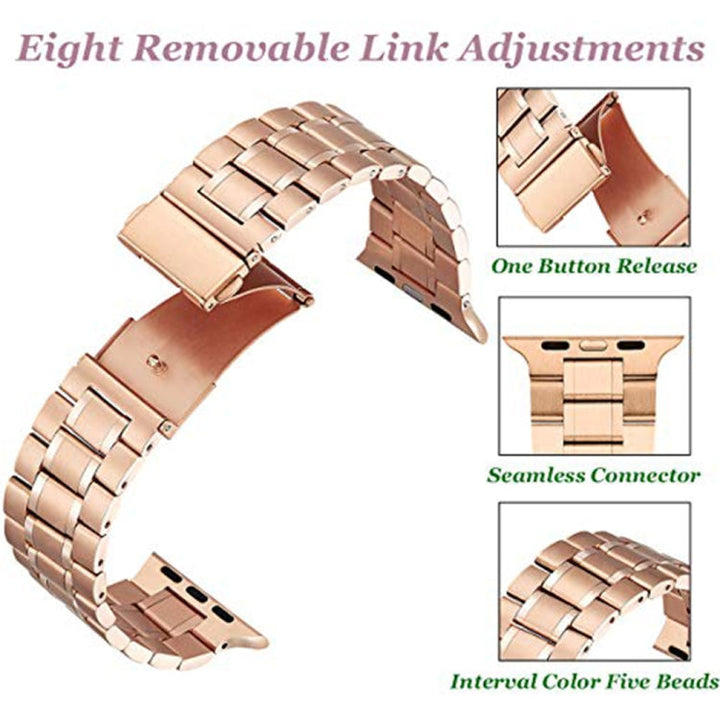 Lisslune | 5-Pearl Stainless Steel Bracelet for Apple Watch Ultra 49mm&Watch Ultra 2 49mm / Series 9&8&7 45mm / SE 3&SE 2&6&SE&5&4 44mm / 3&2&1 42mm (Rose Gold)