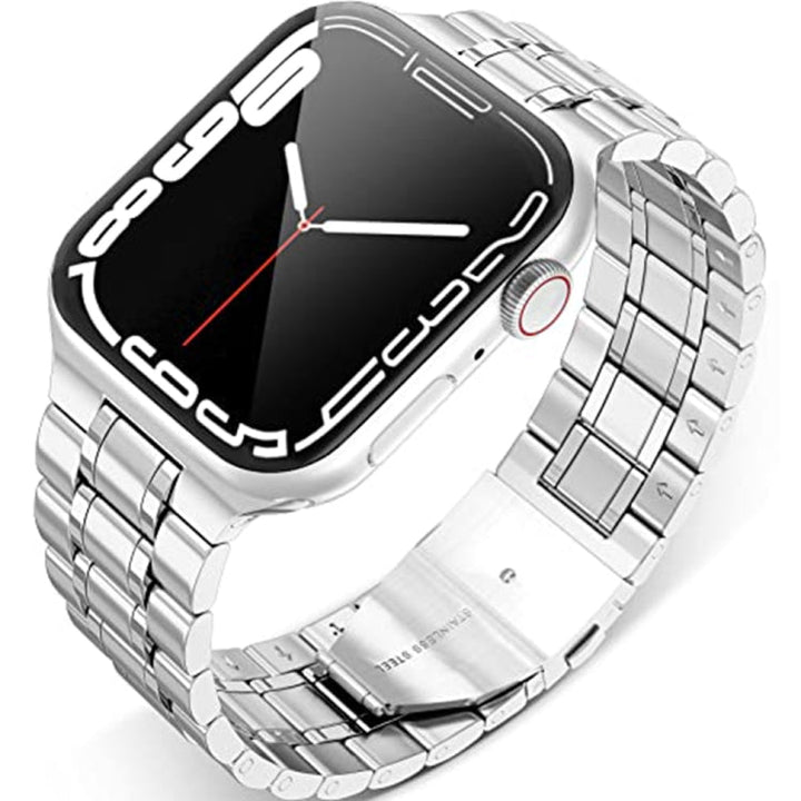 Lisslune | 5-Pearl Stainless Steel Watch Band for Apple Watch Ultra 49mm & Watch Ultra 2 49mm / Series 9 & 8 & 7 45mm / SE 3 & SE 2 & 6 & SE & 5 & 4 44mm / 3 & 2 & 1 42mm (Silver)