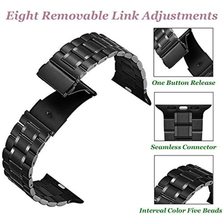 Lisslune | 5-pearls stainless steel bracelet for Apple Watch Series 9&8&7 41mm / SE 3&SE 2&6&SE&5&4 40mm / 3&2&1 38mm (Black)