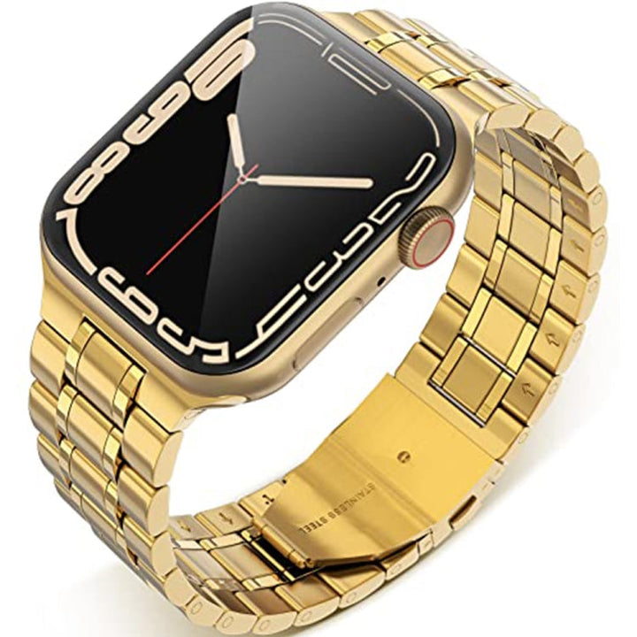 Lisslune | 5-pearls stainless steel watch band for Apple Watch Series 9&8&7 41mm / SE 3&SE 2&6&SE&5&4 40mm / 3&2&1 38mm (Gold)