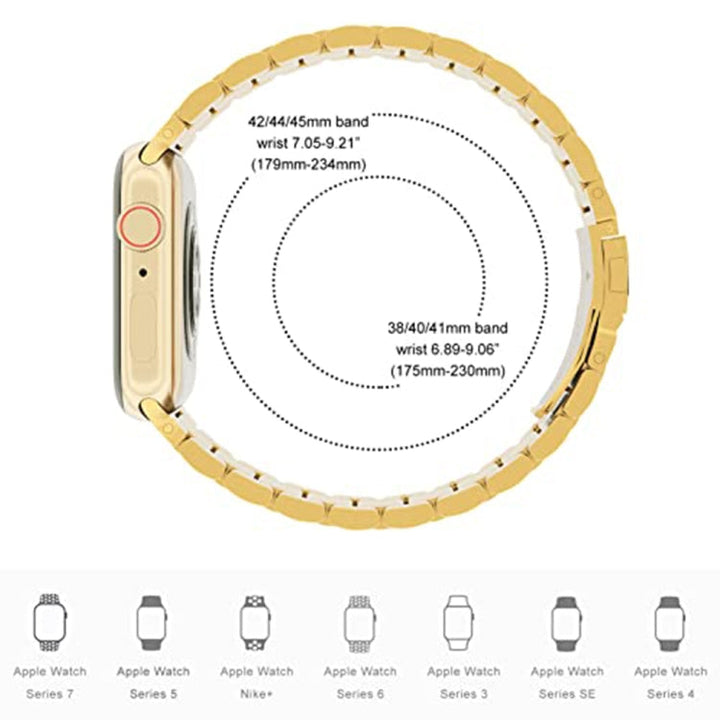 Lisslune | 5-pearls stainless steel watch band for Apple Watch Series 9&8&7 41mm / SE 3&SE 2&6&SE&5&4 40mm / 3&2&1 38mm (Gold)