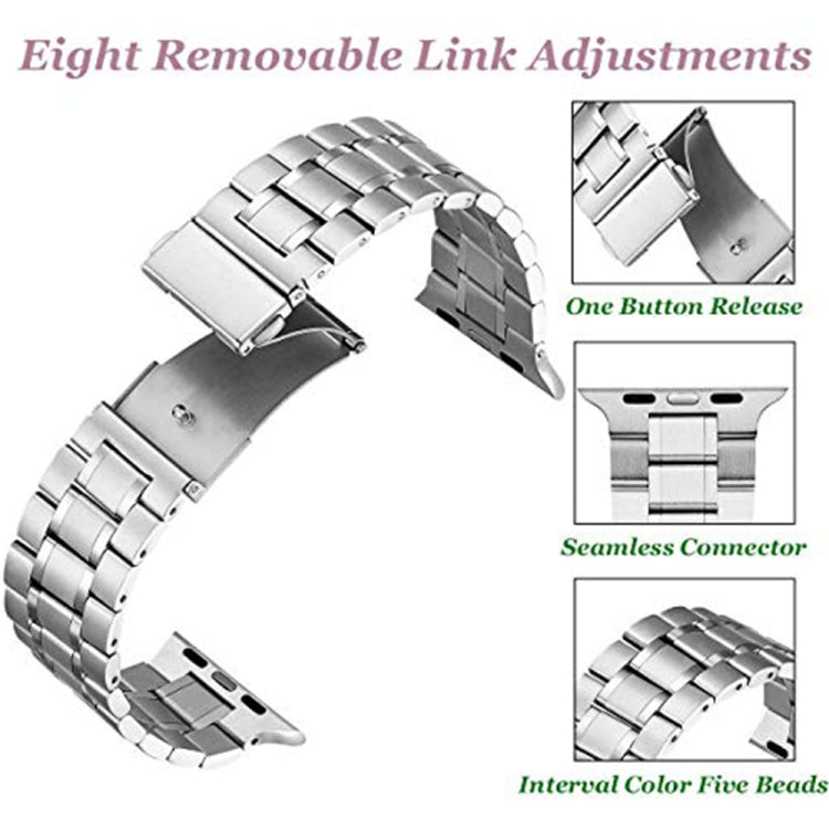 Lisslune | 5-bead stainless steel watch band for Apple Watch Series 9&8&7 41mm / SE 3&SE 2&6&SE&5&4 40mm / 3&2&1 38mm(Silver)