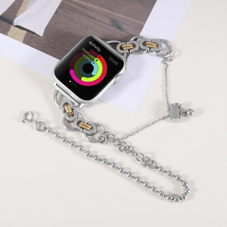 Lisslune | Double chain 2-bead stainless steel bracelet for Apple Watch Ultra 49mm & Watch Ultra 2 49mm / Series 9 & 8 & 7 45mm / SE 3 & SE 2 & 6 & SE & 5 & 4 44mm / 3 & 2 & 1 42mm (Silver and Gold)
