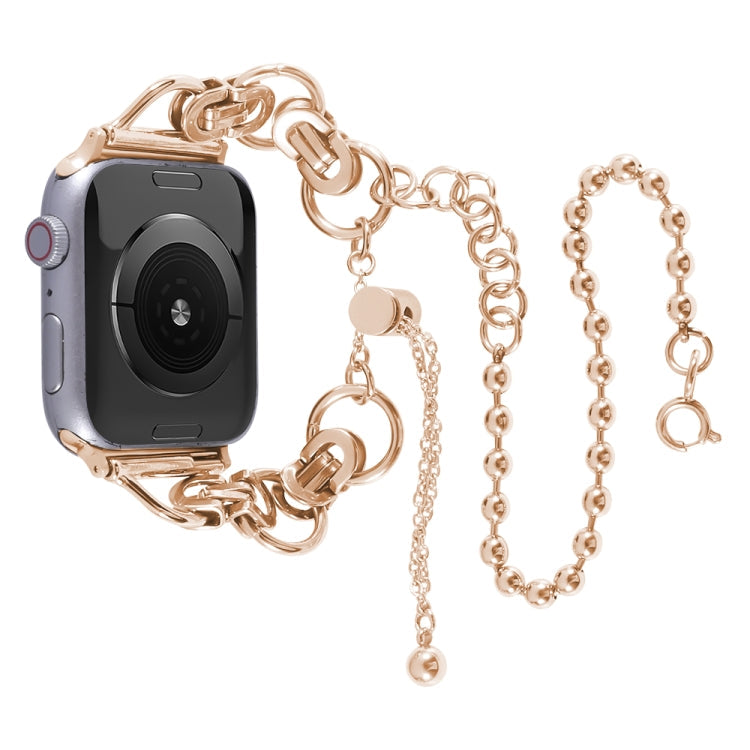 Lisslune | Double chain 2-bead stainless steel watch band for Apple Watch Ultra 49mm & Watch Ultra 2 49mm / Series 9 & 8 & 7 45mm / SE 3 & SE 2 & 6 & SE & 5 & 4 44mm / 3 & 2 & 1 42mm (Rose Gold)