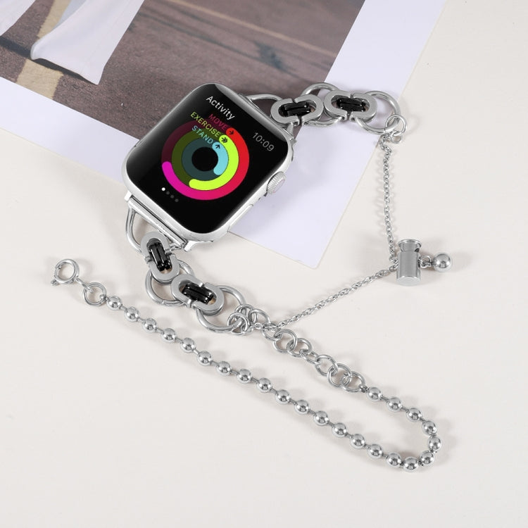 Lisslune | Double Chain 2-Beads Stainless Steel Watch Band for Apple Watch Series 9&8&7 41mm / SE 3&SE 2&6&SE&5&4 40mm / 3&2&1 38mm (Silver and Black)