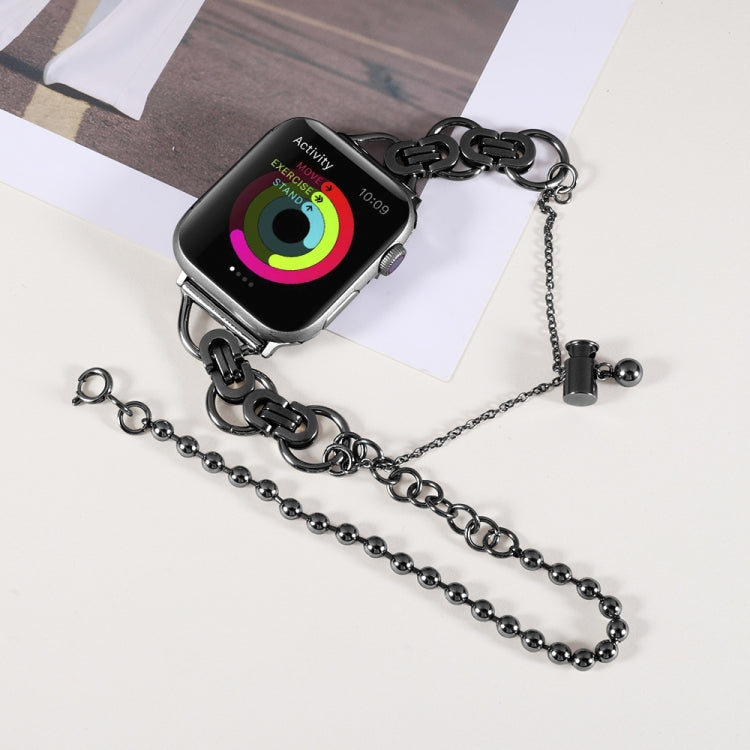 Lisslune | Double chain 2-pearls stainless steel watch band for Apple Watch Series 9&8&7 41mm / SE 3&SE 2&6&SE&5&4 40mm / 3&2&1 38mm (Black)