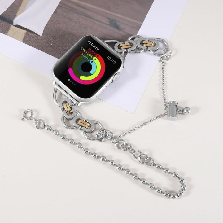 Lisslune | Double chain 2-pearl stainless steel watch band for Apple Watch Series 9&8&7 41mm / SE 3&SE 2&6&SE&5&4 40mm / 3&2&1 38mm (Silver and Gold)