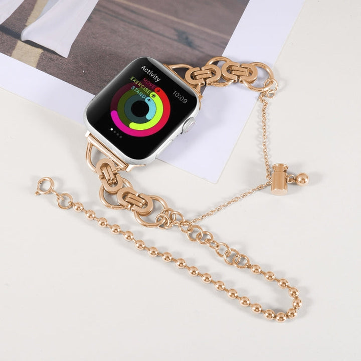 Lisslune | Double Chain 2-Pearl Stainless Steel Watch Band for Apple Watch Series 9&8&7 41mm / SE 3&SE 2&6&SE&5&4 40mm / 3&2&1 38mm (Rose Gold)